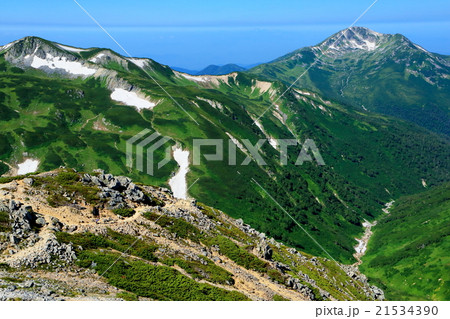 北アルプス・鷲羽岳の登りから三俣蓮華岳と黒部五郎岳 21534390