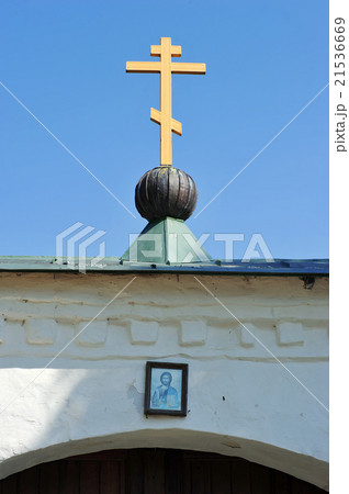 Orthodox cross and icon on the entrance 21536669