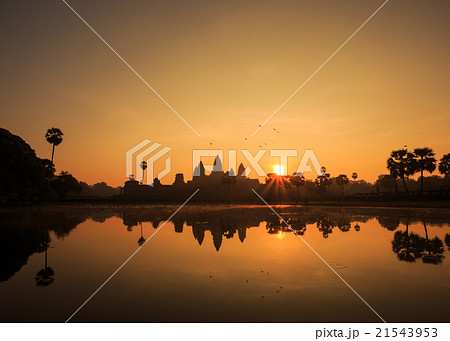 Silhouette Angkor Wat at sunset , Cambodia Silhouette Angkor Wat at sunset , Cambodia 21543953