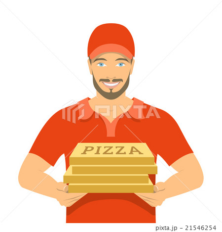 Pizza delivery boy holding cardboard boxes 21546254