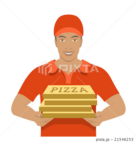 Pizza delivery boy holding cardboard boxes 21546255