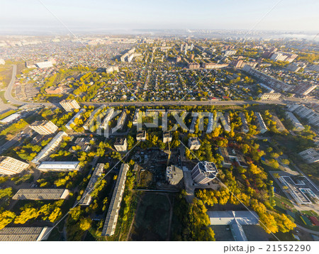 Aerial city view with crossroads, roads, houses 21552290