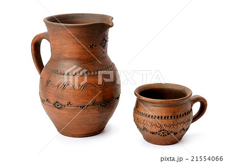 clay jug and mug isolated on white background 21554066