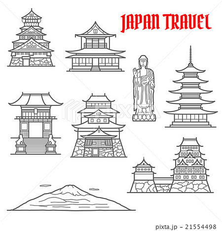 Japan travel landmarks thin line icons 21554498