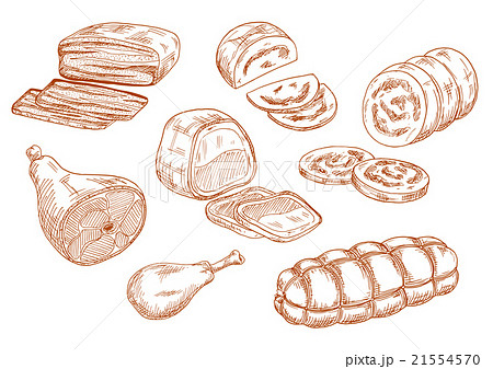 Fresh meat products sketches set Fresh meat products sketches set 21554570