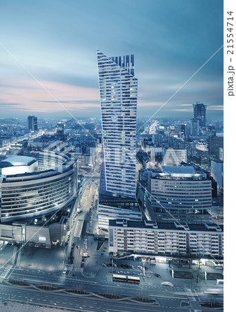 Panorama of modern Warsaw by night 21554714