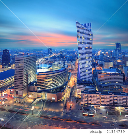 Panorama of modern Warsaw by night 21554739