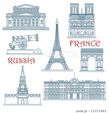 Thin line Russia and France landmarks 21555465