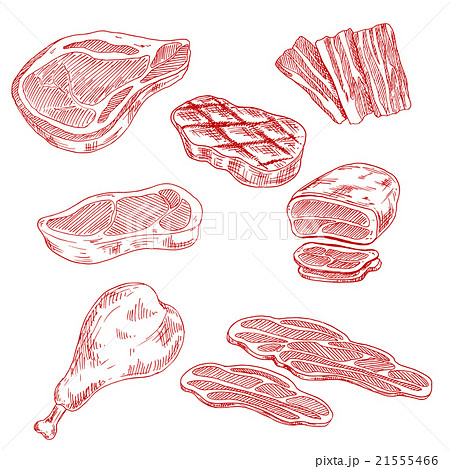 Bacon, beef, pork and chicken meat 21555466