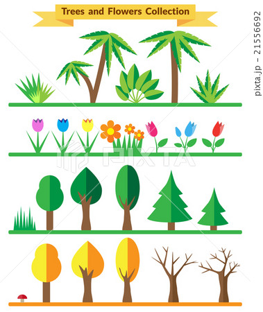 Flat trees and flowers set 21556692