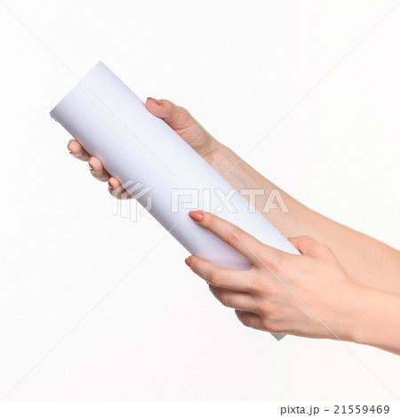The cylinder female hands on white background The cylinder female hands on white background 21559469