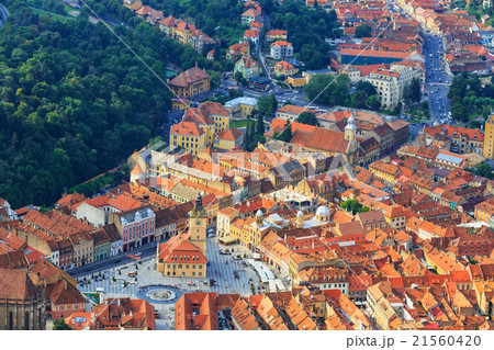 Aerial view of the Old Town, Brasov, Romania 21560420