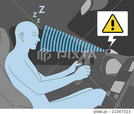 自動車の運転席と居眠り運転防止システム イメージイラストのイラスト素材