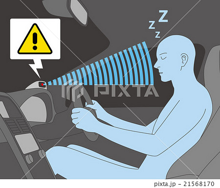 自動車のドライバーと居眠り運転防止システム 右ハンドル ベクターイラストのイラスト素材