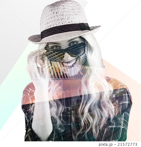 Composite image of gorgeous smiling blonde hipster posing with sunglasses Composite image of gorgeous smiling blonde hipster posing with sunglasses 21572773