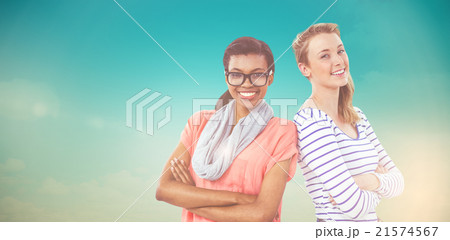 Composite image of woman posing with arm crossed Composite image of woman posing with arm crossed 21574567