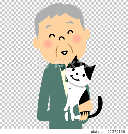 Senior grandpa and cat 21579166