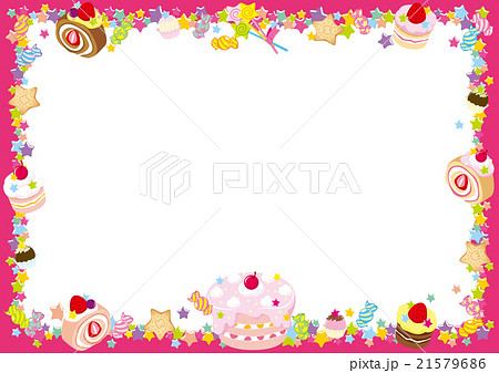 フレーム スイーツ ケーキ 星 ピンク 横型のイラスト素材