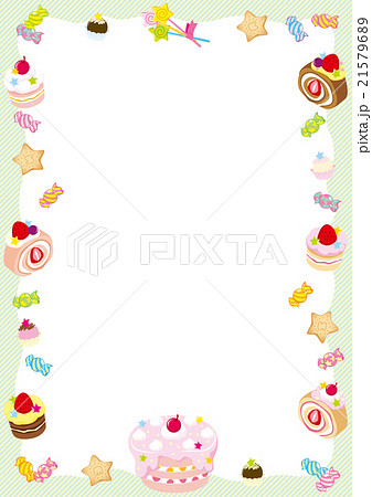 フレーム スイーツ ケーキ グリーンストライプ 縦型のイラスト素材