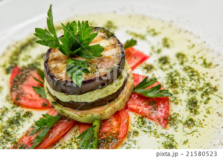 dish of eggplant zucchini and tomatoes dish of eggplant zucchini and tomatoes 21580523