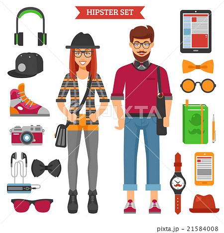 Hipster Couple Decorative Icons Set Hipster Couple Decorative Icons Set 21584008