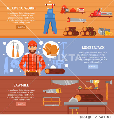 Lumberjack And Sawmill Horizontal Banners Set Lumberjack And Sawmill Horizontal Banners Set 21584161