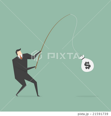 Businessman Catching Money With Fishing Rod Businessman Catching Money With Fishing Rod 21591739