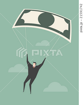 Businessman Using Bank Note As a Parachute. Businessman Using Bank Note As a Parachute. 21591742
