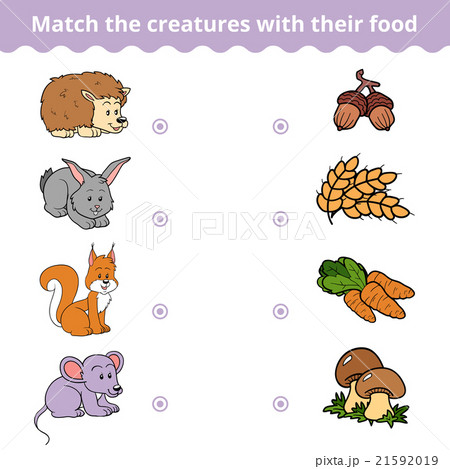 Matching game, animals and favorite food - Stock Illustration [21592019] -  PIXTA