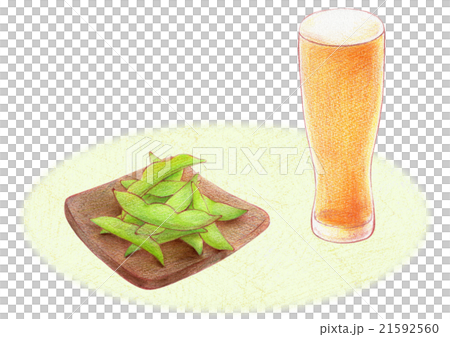枝豆とビール 背景付き のイラスト素材