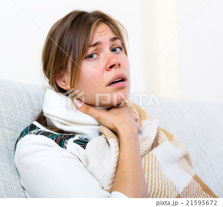 Girl suffering of sore throat Girl suffering of sore throat 21595672