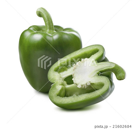 Green bell pepper whole half isolated on white 1 21602684