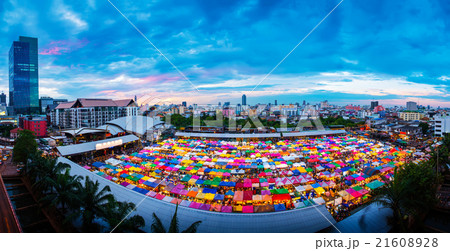 Panorama aerial view of Multi-colored tents. 21608928