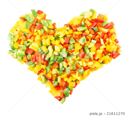 Heart shaped composition of sliced peppers 21611270