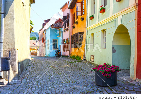 Medieval street view in Sighisoara, Romania 21613827