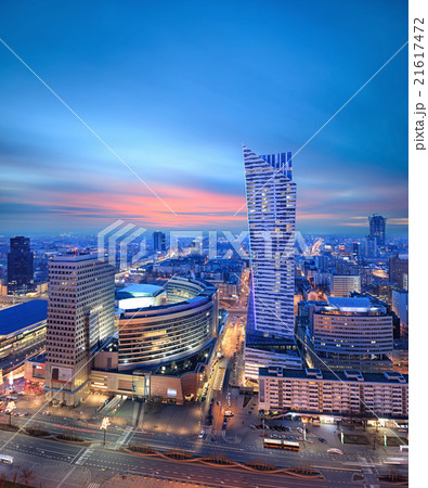 Panorama of modern Warsaw by night 21617472