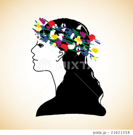 Young pretty woman profile and flowers. 21621358