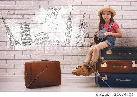 girl having suitcases girl having suitcases 21624704