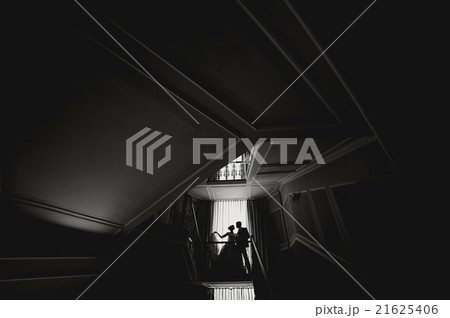 silhouette bride and groom kissing in front of 21625406