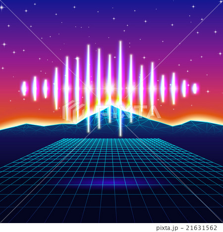 Retro gaming neon background with shiny music wave 21631562