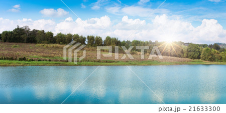 Panorama of lake landscape sunlight in summer. 21633300