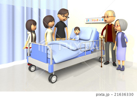 入院している少年とお見舞いする家族 21636330