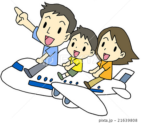 海外旅行 飛行機 家族のイラスト素材