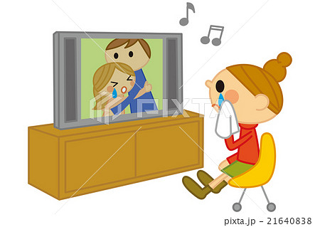 テレビを観て泣く女性のイラスト素材 21640838 Pixta