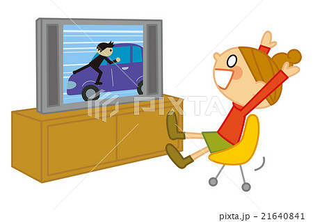 A woman watching TV watching TV - Stock Illustration [21640841] - PIXTA