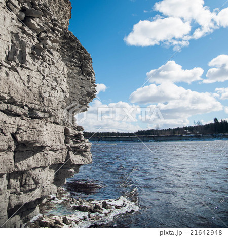 rock and river on background of blue sky 21642948