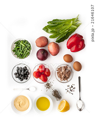Ingredients for Nicoise salad on the white  21646107