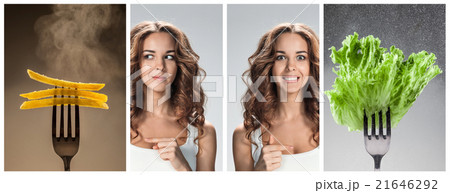 The collage of young beautiful woman with healthy The collage of young beautiful woman with healthy 21646292