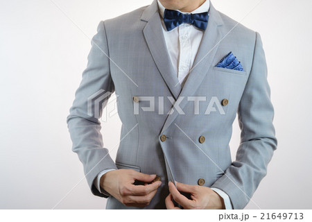 grey suit plaid texture, bowtie, pocket square 21649713
