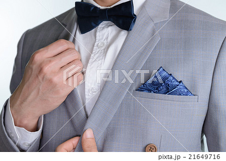 grey suit plaid texture, bowtie, pocket square 21649716